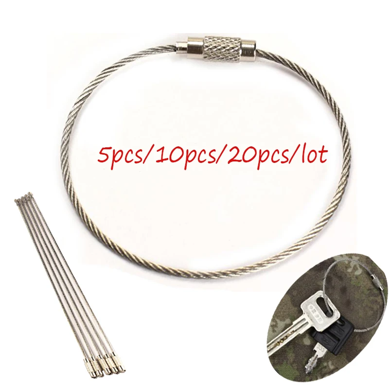 

5pcs/10pcs/20pcs/lot Cheap Wire Rope Key Chain Stainless Steel Wire Keychain Carabiner Cable Key Ring Outdoor sleutelhang ring