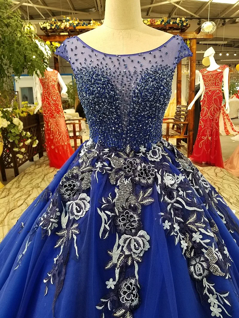LS31219 синее вечернее платье с капюшоном рукав o-образным вырезом зашнуруйте вверх тюль задние кружевные цветы платье для матерей невест