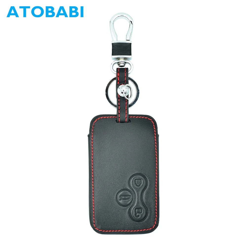 

ATOBABI Top Layer Leather Car Key Protection Case Cover For Renault Megane R.S. Scenic 3 Buttons Card Remote Key Shell Cover