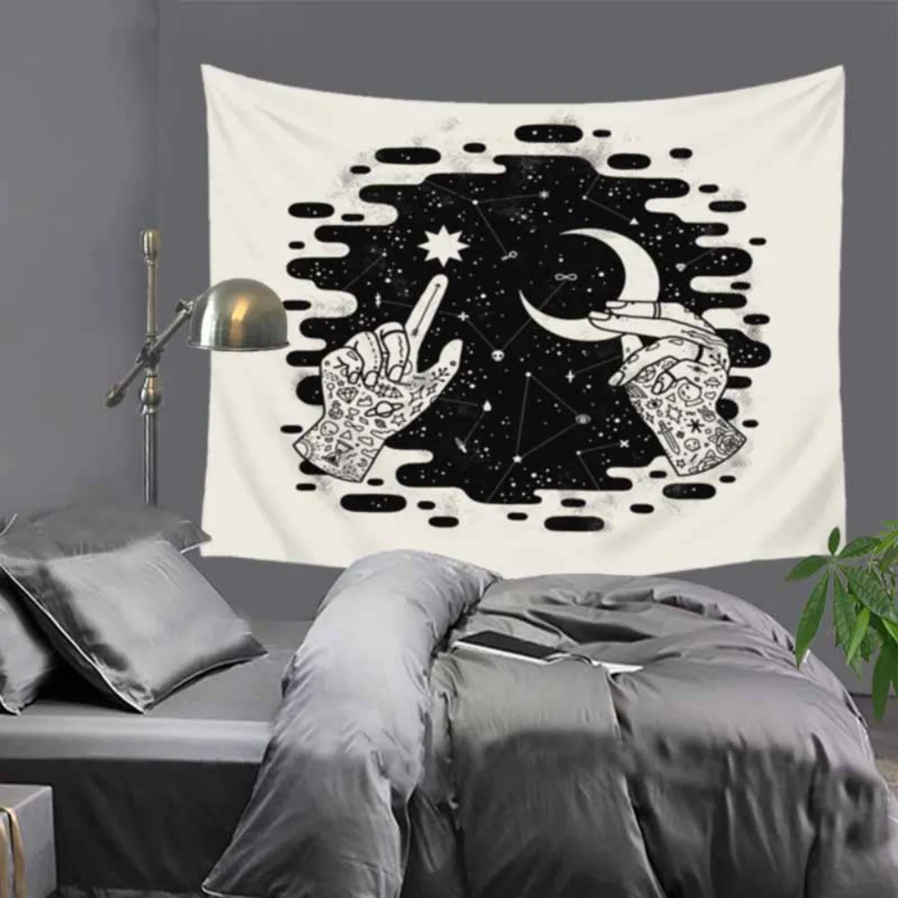 

Cilected Stars And Moon Tapestry Art Mandala Flower Wall Hanging Cartoon Gesture Polyester Tablecloth Blanket 150X130CM