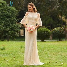 Dressv Long Bridesmaid Dress Scoop Neck Half Sleeves A-line Lace Simple Custom Elegant Wedding Party Dress Bridesmaid Dress