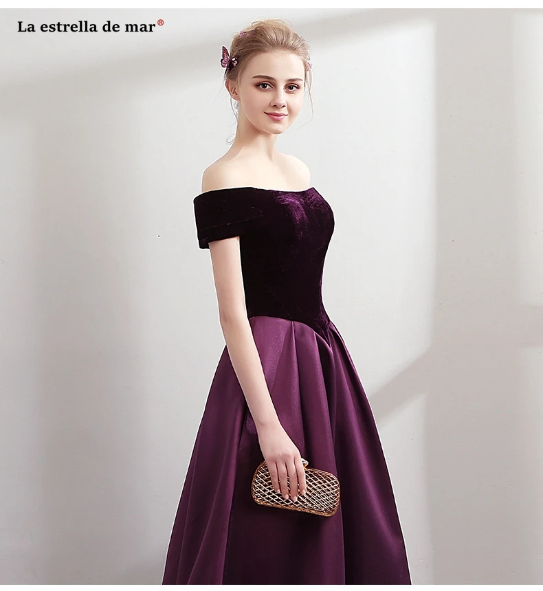 Vestido de formatura longo 2019 новый велюр лодка средства ухода за кожей Шеи с короткими рукавами Холтер линия фиолетовые Выпускные платья плюс размеры