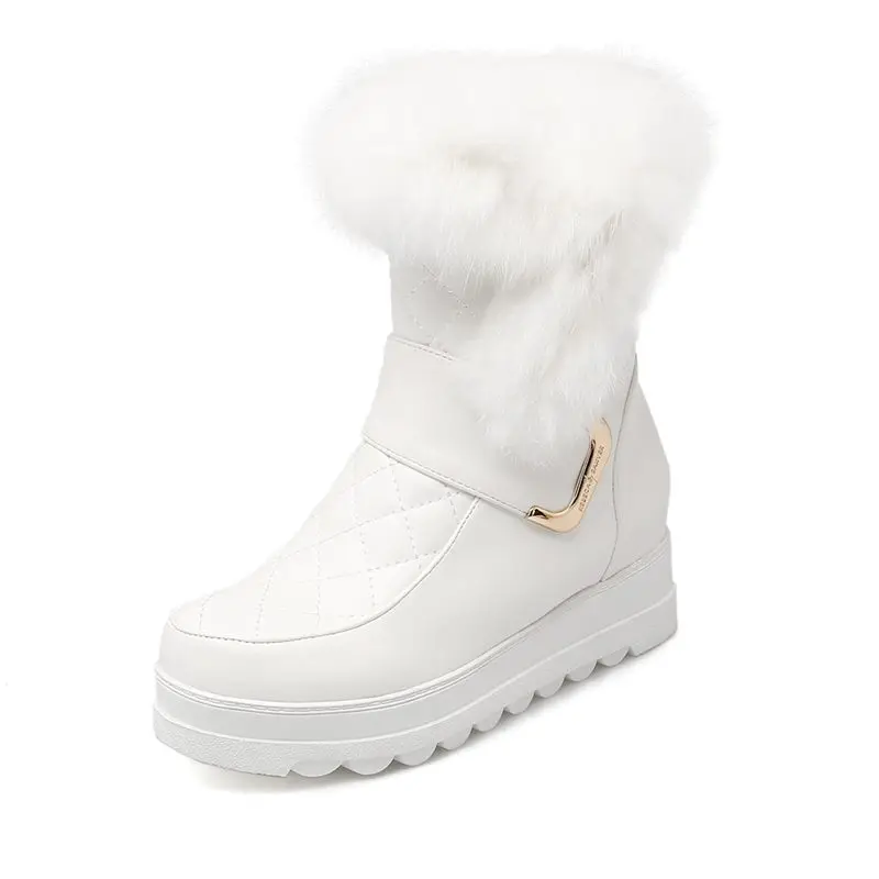 Women Snow Ankle Boots Platform PU Leather Height Increasing Keep Warm MORAZORA