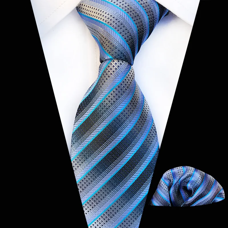 Синий серый мужской галстук Роскошный желтый Золотой Полосатый шелковый тканый галстук, жаккардовый Hanky набор деловые свадебные галстуки для мужчин Gravata - Цвет: TZ-G13