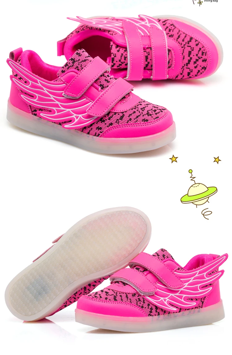 Casuais com Luz Led de Recarga Usb para Meninos Strongshen Crianças Sapatos Luminosos Meninas Sapatilhas Iluminado 4 Cores Brilhantes 33 Mamãe e Bebê