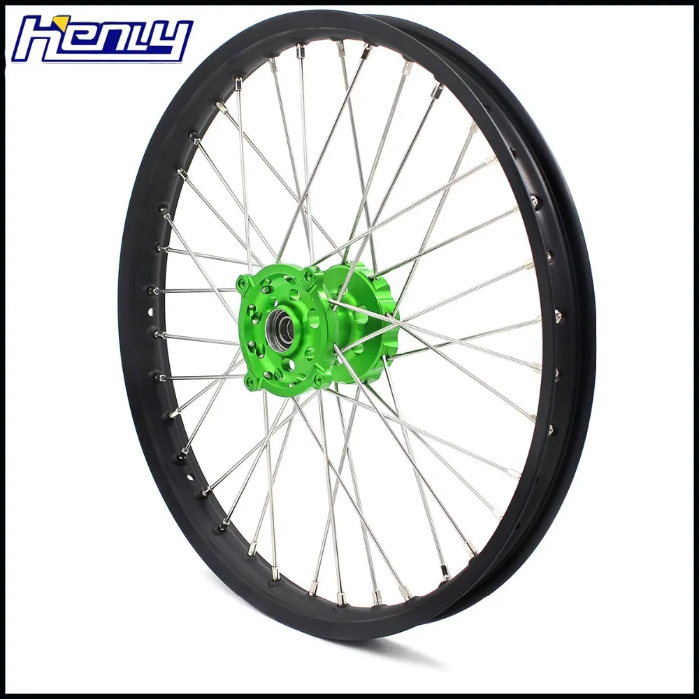 21/19 MX Dirtbikes колеса диски набор для KAWASAKI KX250F KX450F зеленый ЧПУ концентраторы
