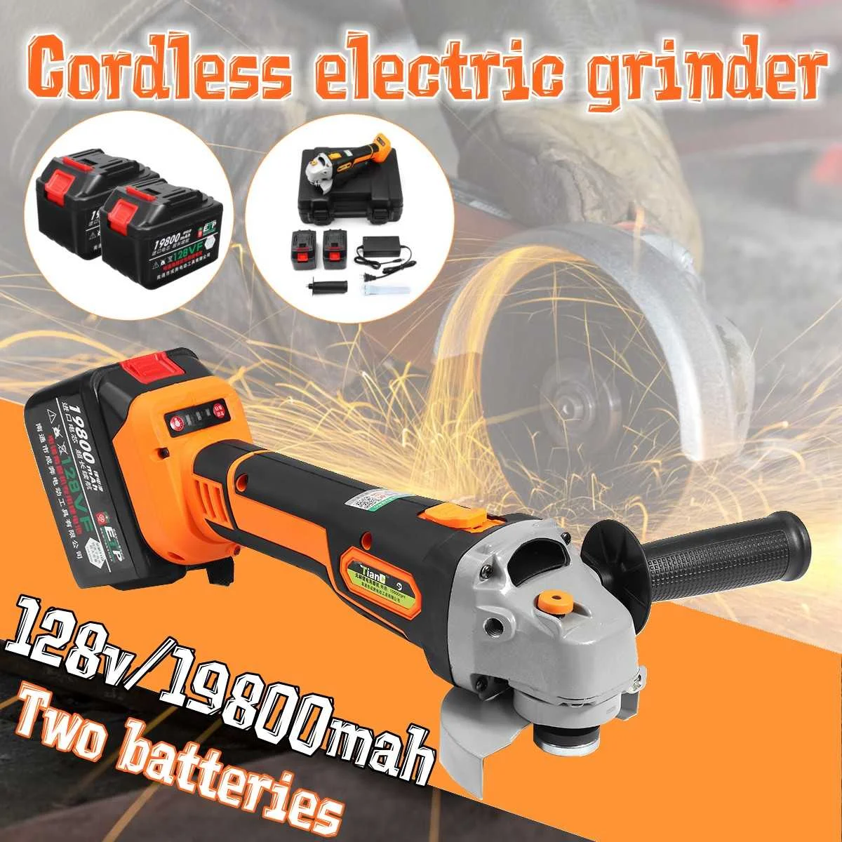 

128V 19800mAh Electric Angle Grinder Cordless Polisher Polishing Machine Cutting Tool Brushless motor Grinding +1/2 Battery