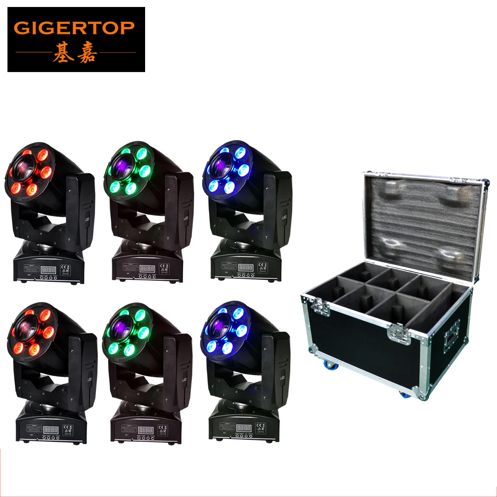 Упаковка летного футляра 6в1 Штабелируемый с колесами Well 6xlot мини Led Moving Head Light 1x30
