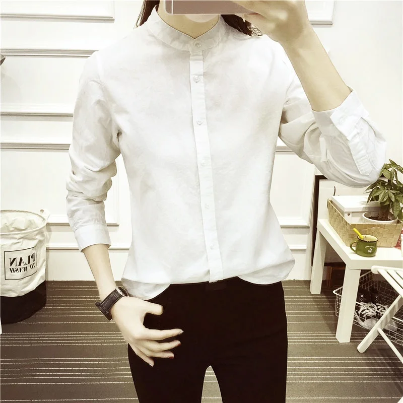 

2019 Women Autumn New Fashion OL Casual White Shirts Long Sleeve Stand Collar Blouse Cotton Office Lady Female Blusas Tops