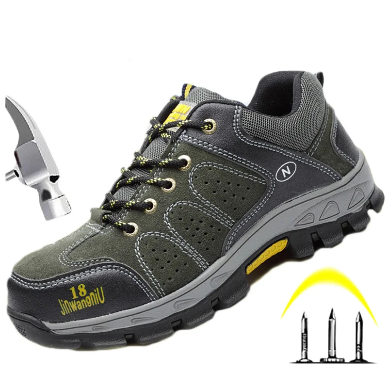 

New Men Shoes Steel Toe Shoes Work Safety Boot Breathable Slip on Anti-smashing Piercing Safety Shoes Work Boots Men Sneakers