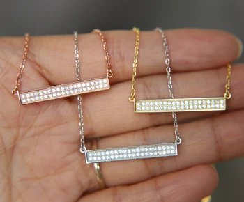 

2017 new arrive 925 sterling silver 3 colors pave cubic zirconia bar silver women summer choker chain necklace