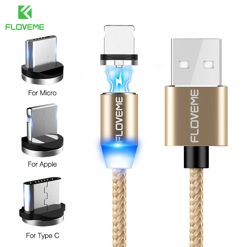 FLOVEME 3 в 1 Магнитный кабель для iPhone 8 X Micro usb type C кабель 2A Быстрая зарядка 1 м магнитные телефонные кабели для samsung USB-C - Цвет: Luxury Gold