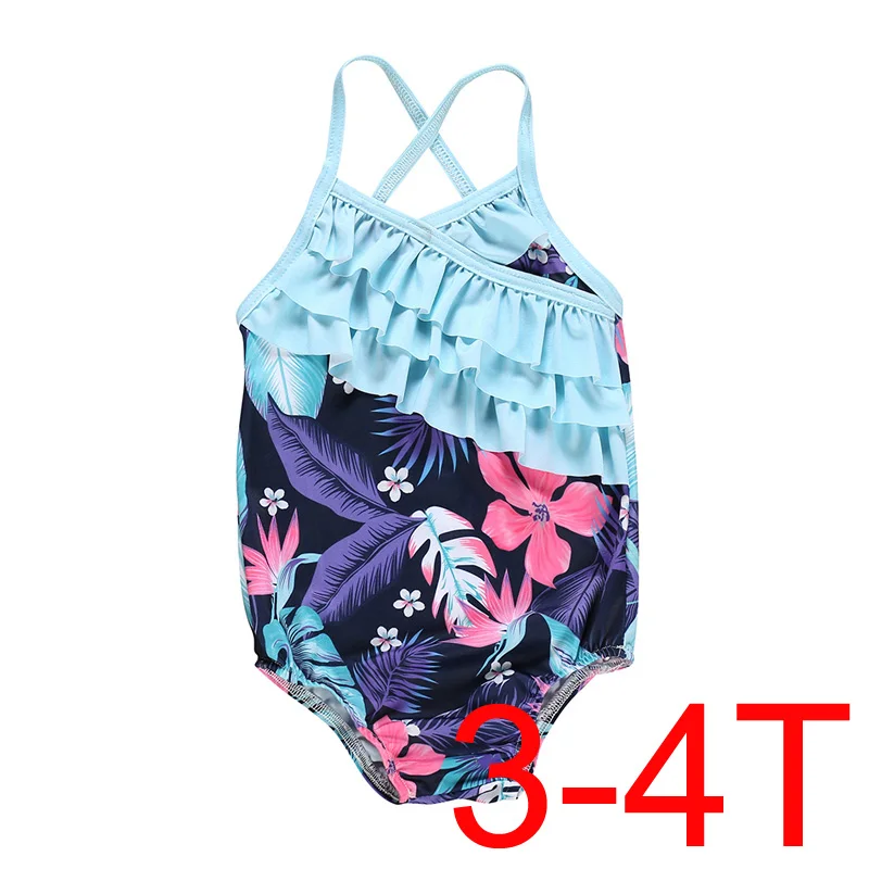 Цельнокроеные купальники с принтами цветов для маленьких девочек, детская одежда для пляжа, купальник, летняя детская одежда для плавания на подтяжках - Цвет: B 3-4T