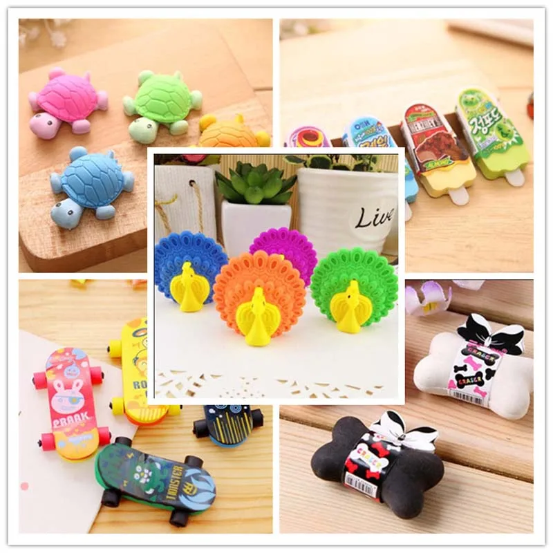 

1pc/lot 3D Cartoon Pencil Eraser Collection Many Different Types Kawaii Funny Gift Kids Student Puzzle Toy Reward School Supply