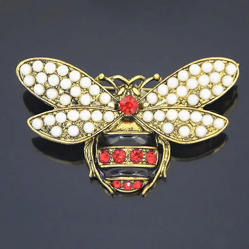 

Pearl Red Crystal Bee Brooch for Women Men Retro Insect Enamel Pins Clothes Skirt Bag Badge Accessories Brooches Jewelry Gifts
