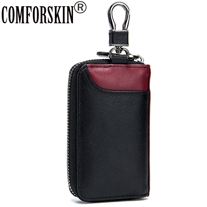 

COMFORSKIN Genuine Leather New Arrivals European and American Style Key Bags Housekeeper Holders Zipper Key Wallets Purses 2018
