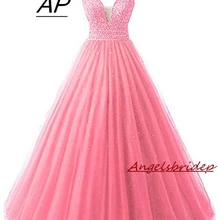 ANGELSBRIDEP сексуальные с v-образным вырезом Бальные платья 15 лет сексуальные с открытыми плечами Кристалл Бисероплетение Формальное бальное платье Плюс Размер Горячая Распродажа
