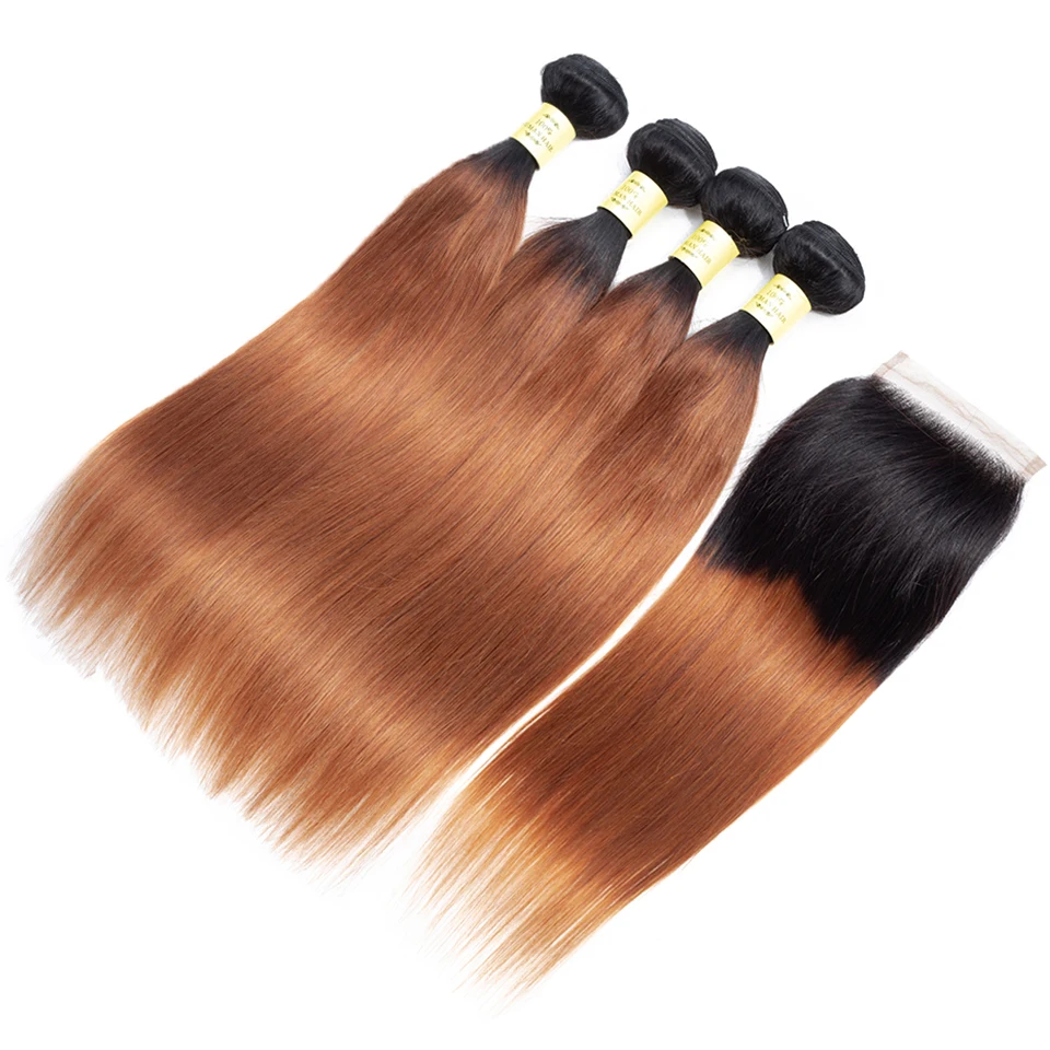 

QueenLike Human Hair Products 3 4 Ombre Bundles With Closure Non Remy Color 1B 30 Peruvian Straight Hair Bundles With Closure