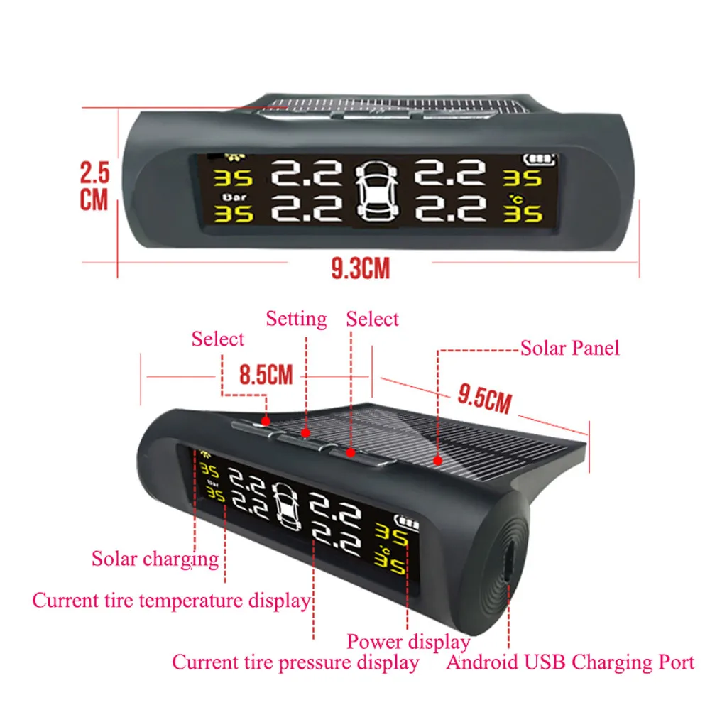 Новинка беспроводная система мониторинга давления в шинах TPMS Solar с ЖК дисплеем 4