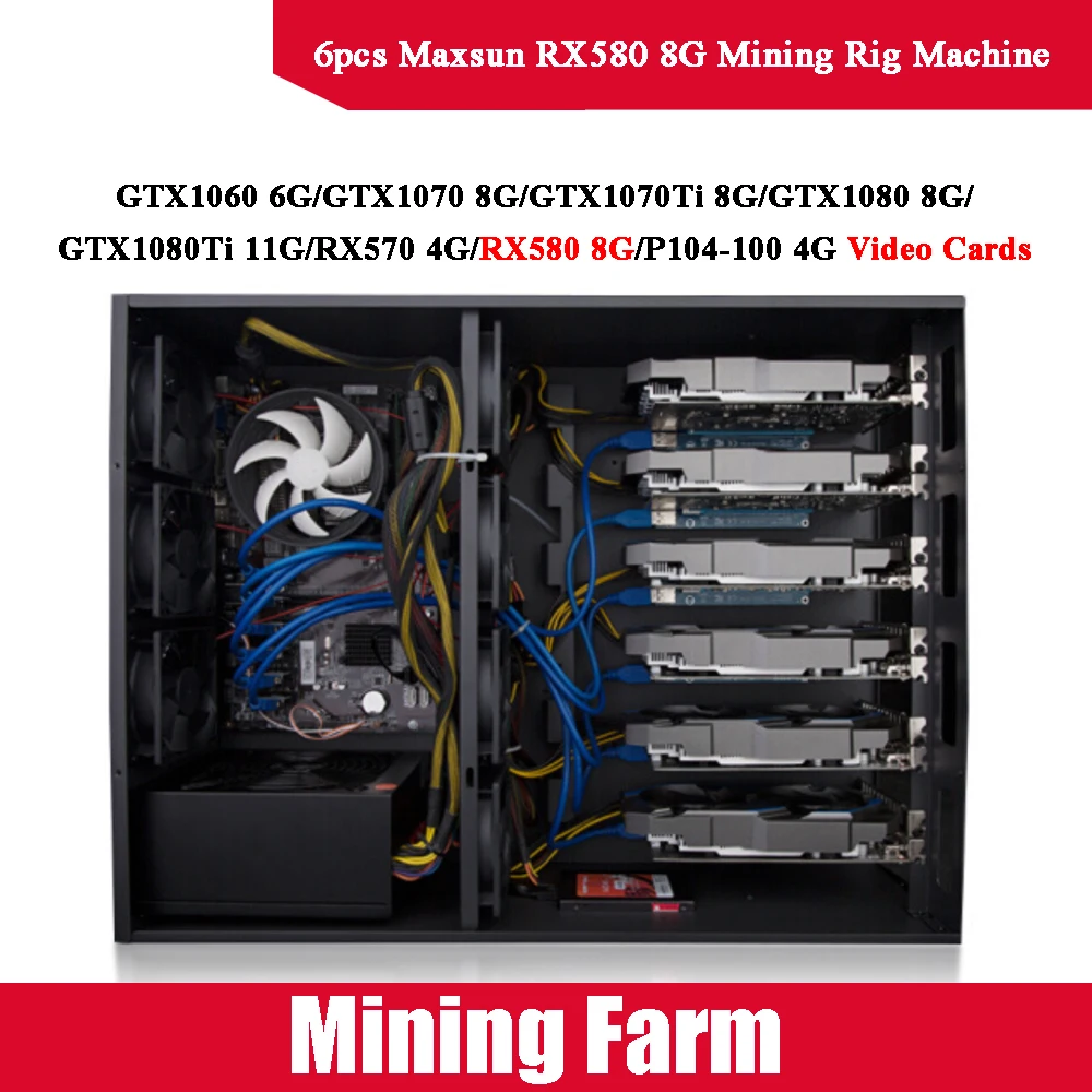 Добыча буровой станок 6 шт. Maxsun RX580 8 г видео карты 256bit GDDR5 AMD 1340 мГц 7000 224 ГБ/сек. directX
