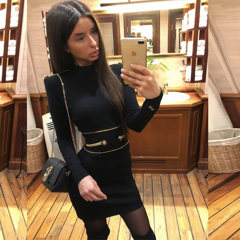 

New Arrival Fashion Hot Selling Black Bandage Dress O Neck Women Midi Dress Elegant Bodycon Party Date Outfit Vestidos Wholesale