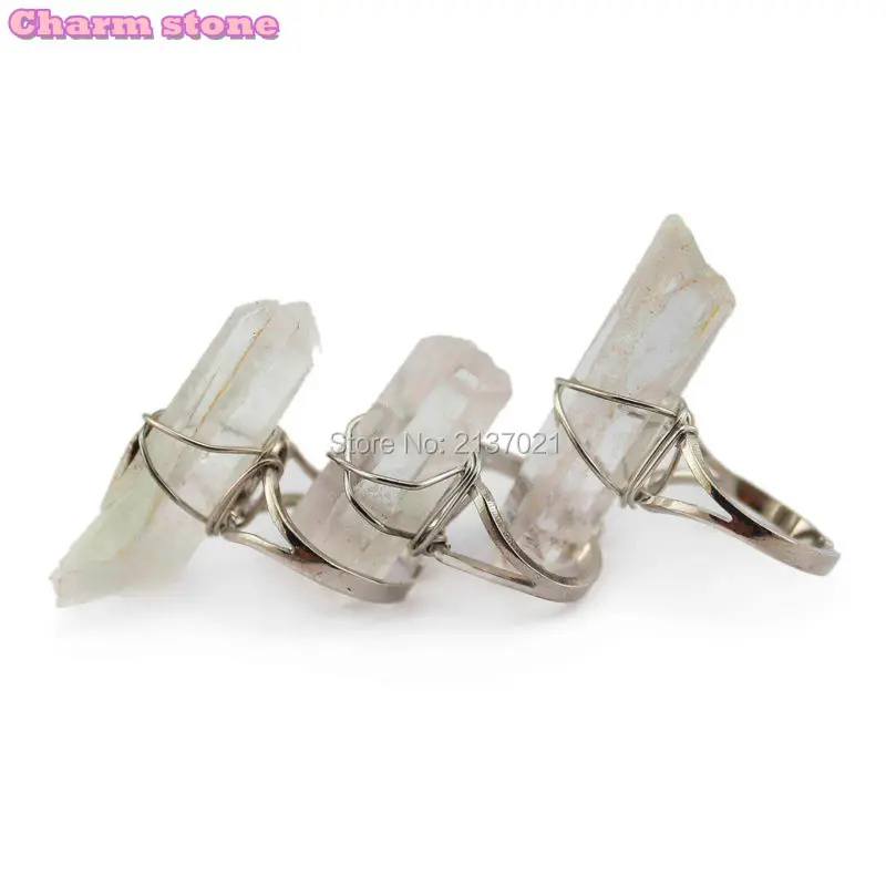 cheap Agent natural White Crystal in jewelry irregularity stone ring for man energy king big ring Punk rock fashion women hip hop