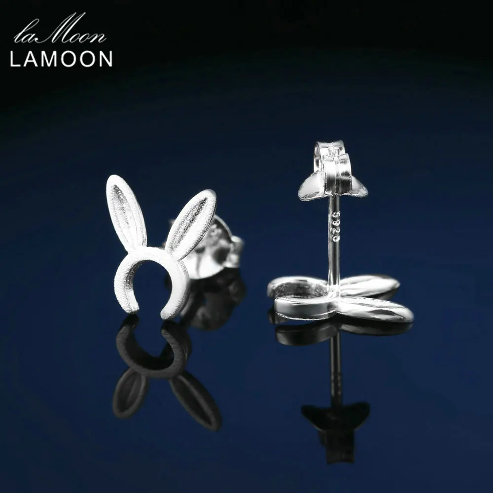 LAMOON 925 стерлингового серебра серьги гвоздики S925 Wiredrawing Прекрасный маленький Lopunny