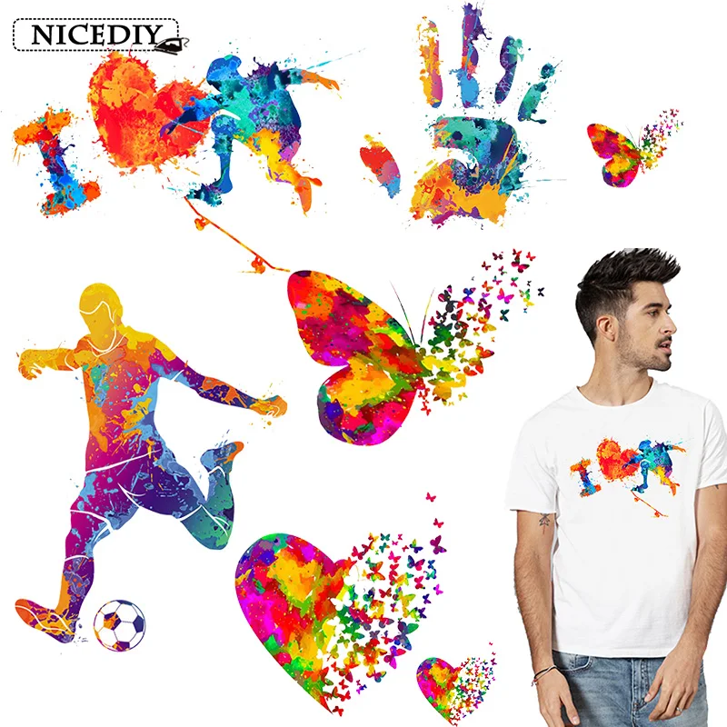 

Nicediy Colorful Butterfly Iron On Patches For Clothing Heat Transfer Vinyl Thermal Stickers DIY Washable Heart Patch On T-shirt