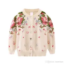 New Floral Knitted Sweater Cardigans For Kids Girls Western Fall Winter Jackets Outwears Beige and Pink Color 5pcs/lot