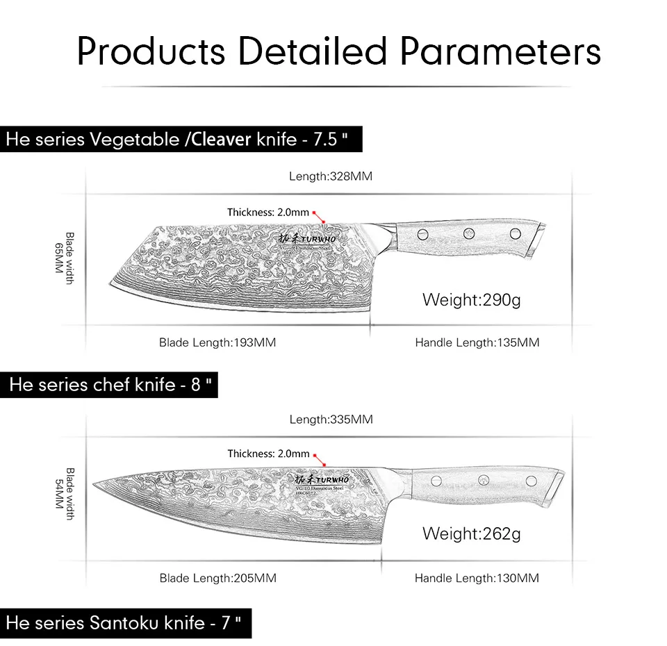 TURWHO 5 шт. наборы кухонных ножей Япония V10 Дамасская нержавеющая сталь Кливер шеф-повар Santoku универсальный нож инструменты для приготовления пищи G10 Ручка