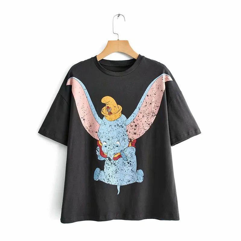 Dumbo, лето, мультяшная серая женская футболка с круглым вырезом, короткий рукав, уличная одежда, топы, женская футболка, mujer, футболка с животными