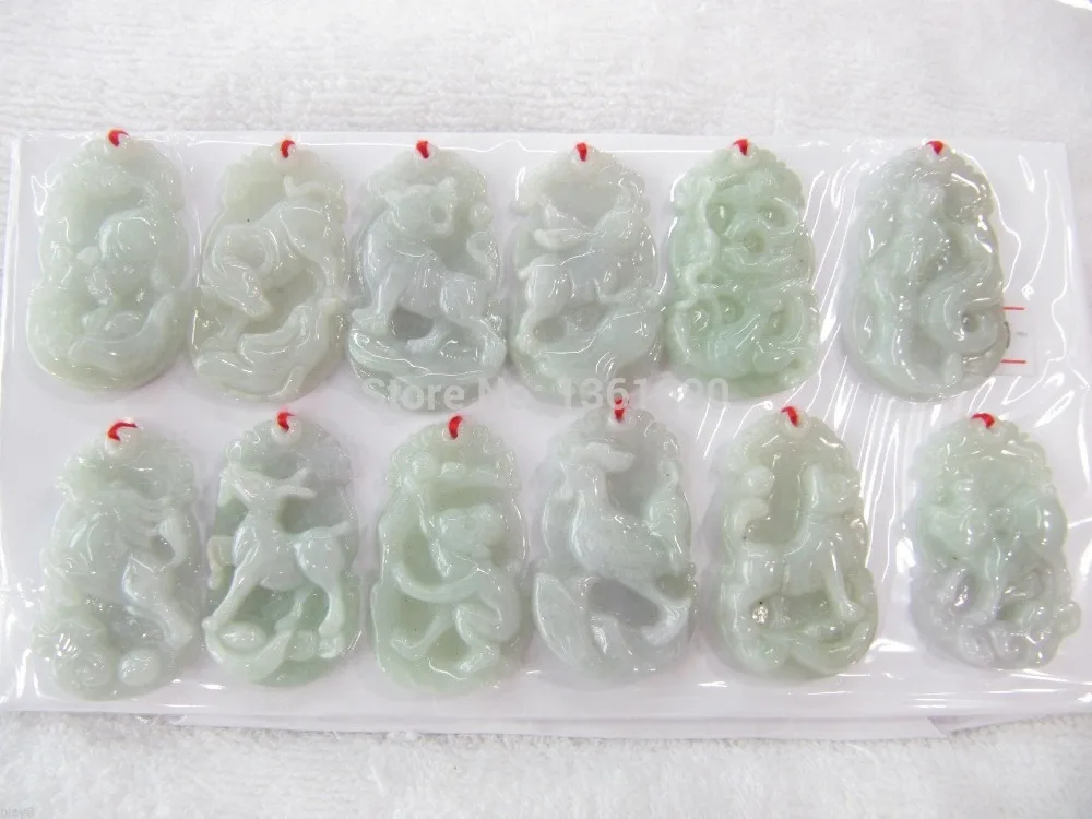 

003398 NEW 12pcs 100% Natural A Grade Jade/Jadeite Pendant/12 Chinese Zodiac Pendants