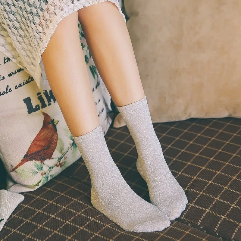 5 пар/лот Женские винтажные сверкающие носки женские милые Ретро блестящие короткие носки милые зимние Смешные Короткие носки для дам