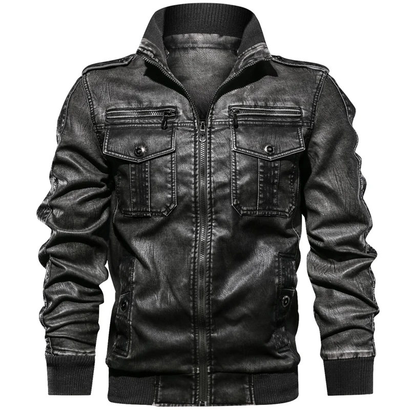 Европейские размеры, военные мотоциклетные кожаные куртки, мужская верхняя одежда, куртка с воротником-стойкой, карманный, из искусственной кожи, пальто Dropshipping Прямая поставка