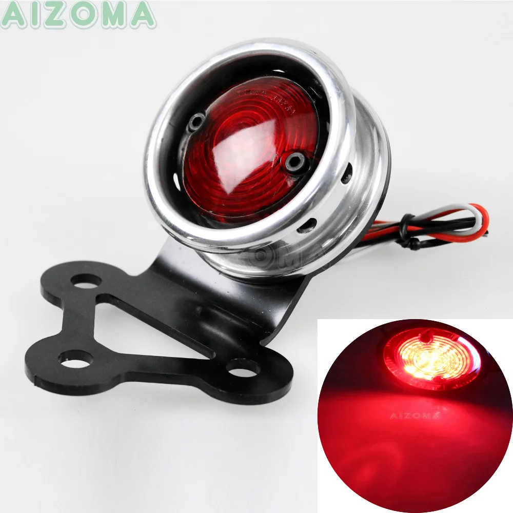 Silver Fanalino Fanale Cafe Racer Tail Light Upgrade LED License Running For Chopper Honda Yamaha Harley Drilled Holes |