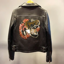 Весенние женские кожаные куртки шикарные из овчины бриллианты мото& байкерские куртки пальто D856