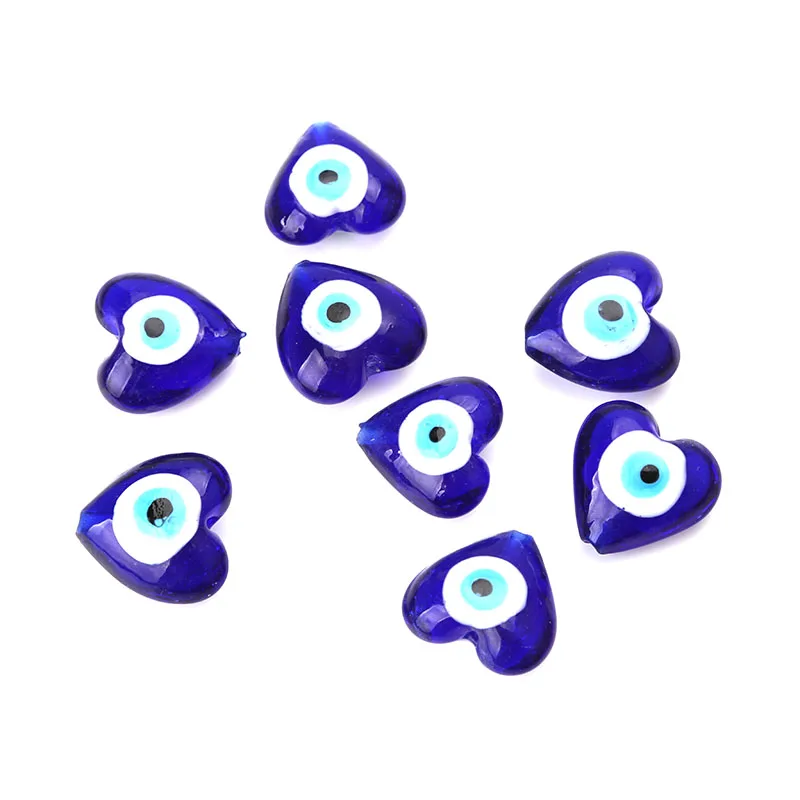 2pcs/lot Blue Glass Heart Beads Evil Eye Hole Beads For Diy Jewelry