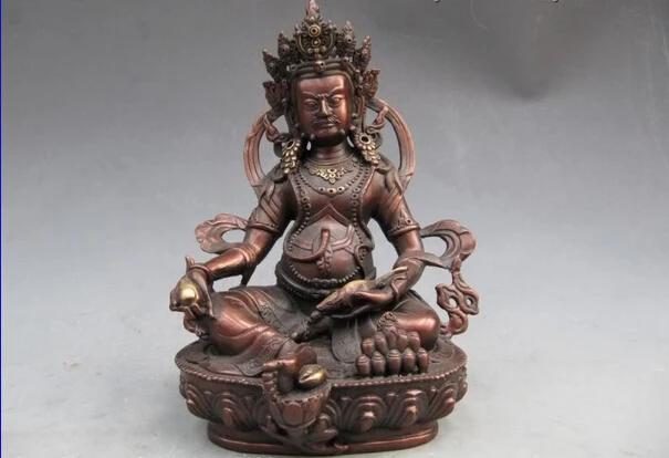 

USPS to USA S0757 Tibet Buddhism Pure Bronze Yellow Jambhala Possession of Mammon Buddha Statue
