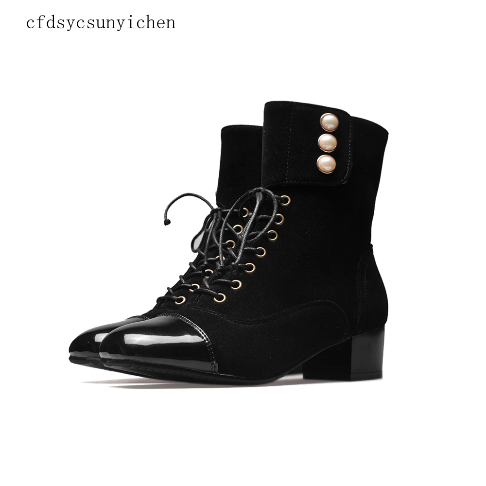 

Women Shoes Boots Gray Black Big Size 11 High Quality Brand Women Shoes Med Square Heels BM-BK-B06
