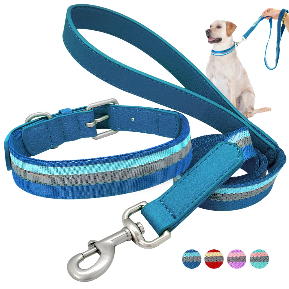 

Nylon and Leather Dog Collar and Leash Set Reflective Puppy Collar Adjustable for Small Medium Dogs French Bulldog Pug Pitbull