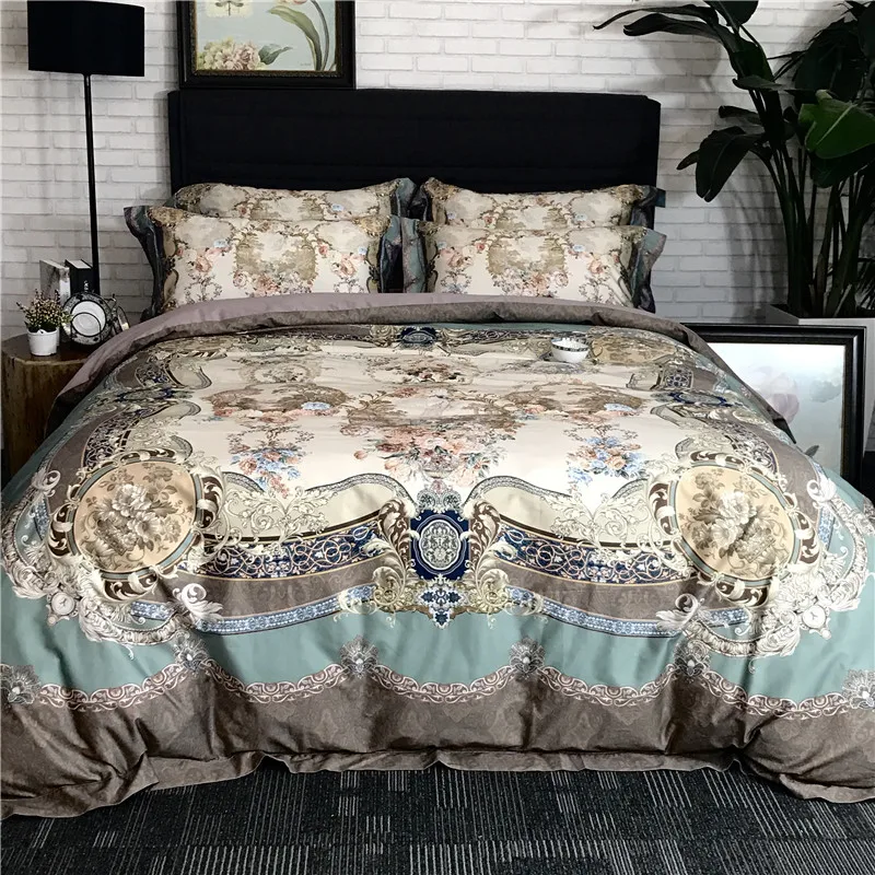 

Exquisite 3D Flower Pattern Digital Printing 100S Cotton Sateen Bedding Set Duvet Cover Bed Linen Bed sheet Pillowcase 4Pcs