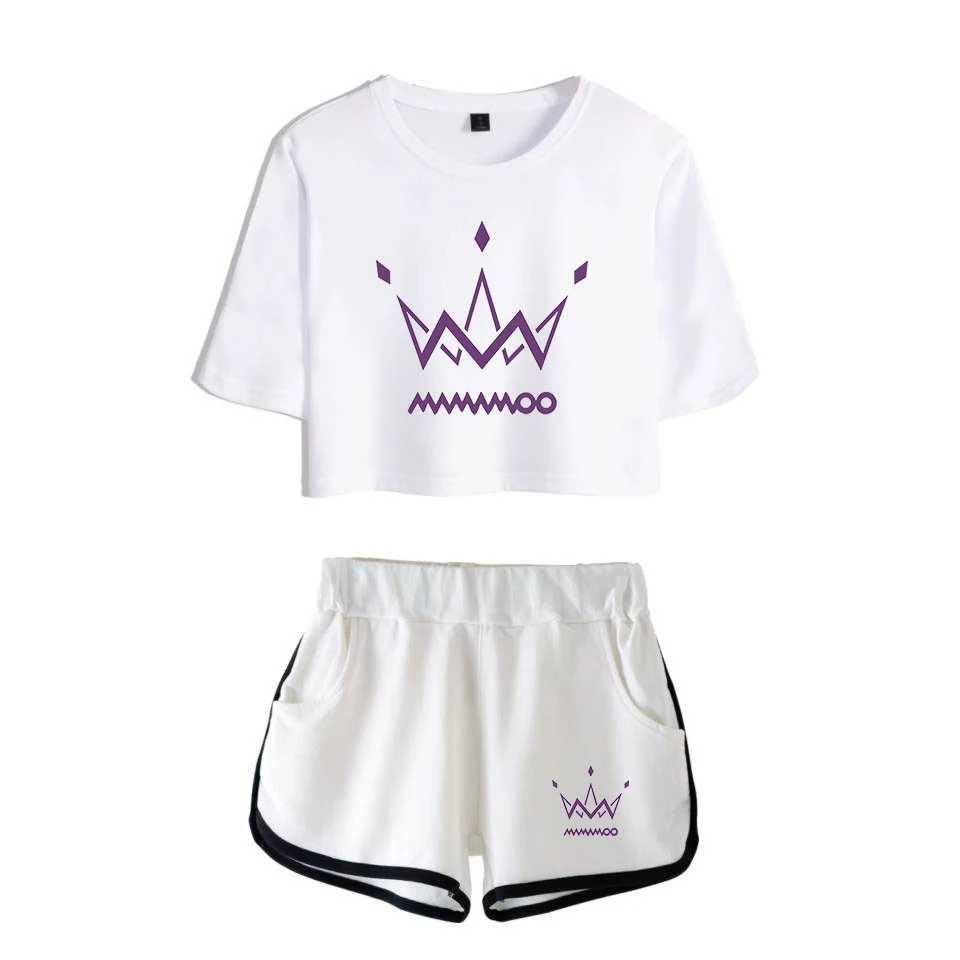 

2019 listing not summer cool T-shirt MAMAMOO printing ladies casual T-shirt shorts MAMAMOO white two-piece T-shirt women's shirt