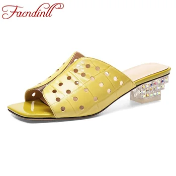 

FACNDINLL women genuine leather summer sandals shoes high quality sexy open toe shoes woman dress party casual slippers size 42