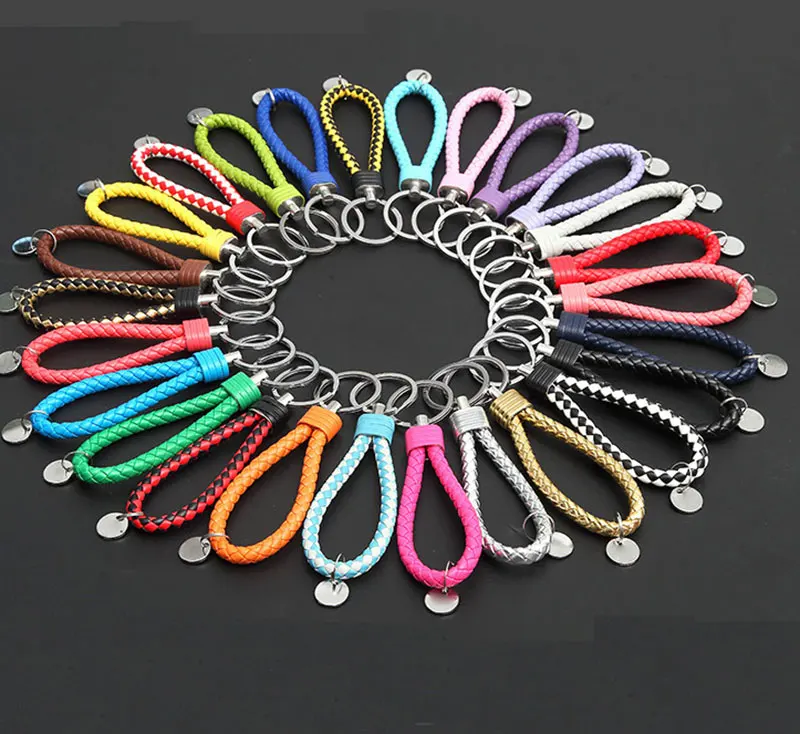 

EUBFREE 40PCS handbag Keychains Braided Leather Rope Handmade Woven Key chains Leather Key Chain Ring Holder for Car Keyrings