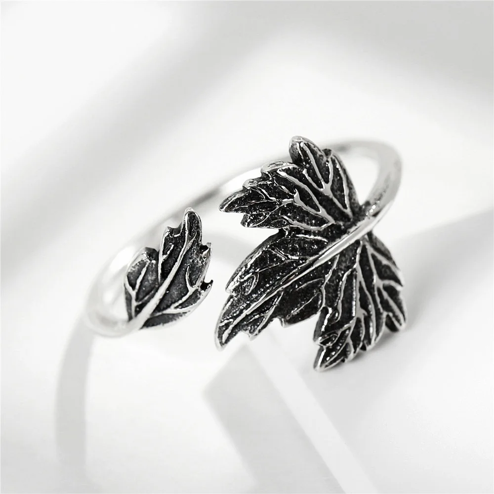 original maple leaf Tai-silver ring 100% Sterling 925 silver Jewelry Vintage Adjustable rings for unisex man gift