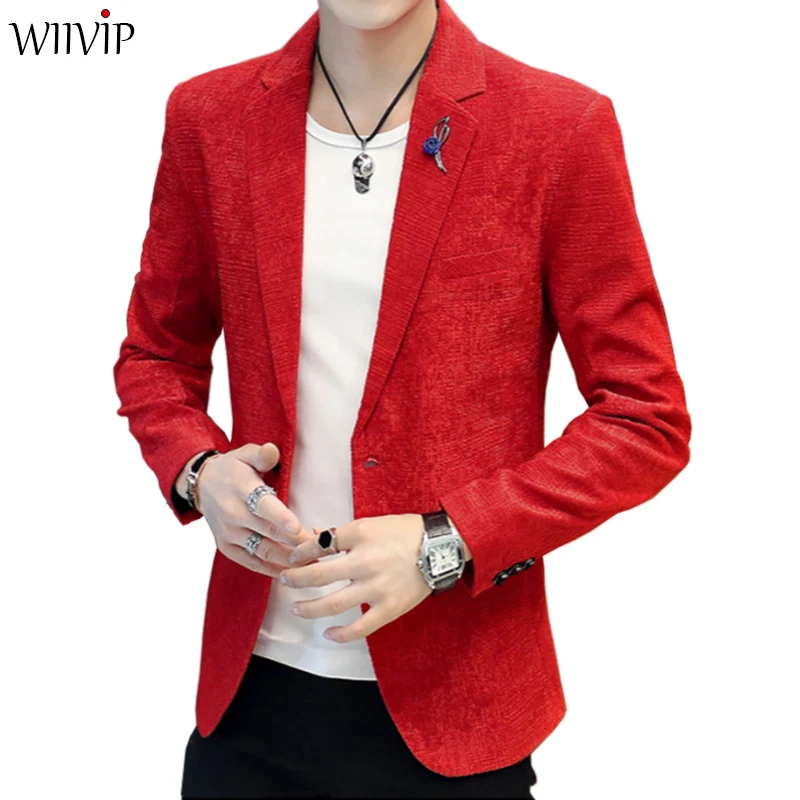 

New Man Fashion Slim Handsome Casual Solid Wedding Party Blazer Coat Male Spring Autumn Blazer Outerwear 1075