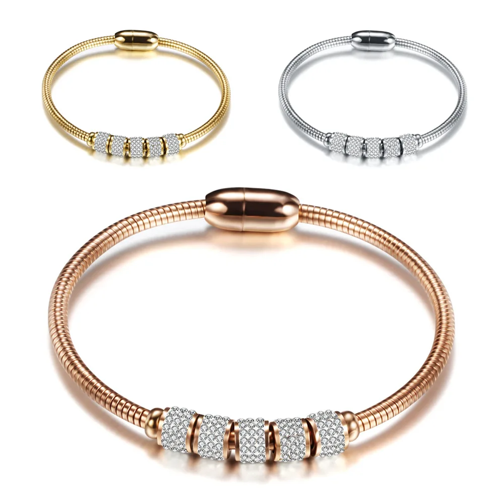 

New Snake Bone Chain Bracelet Cz Rhinestone Trend Fashion Magnet Buckle Cuff Bangle Bohemian Style Jewelry Gift Valentine's Day