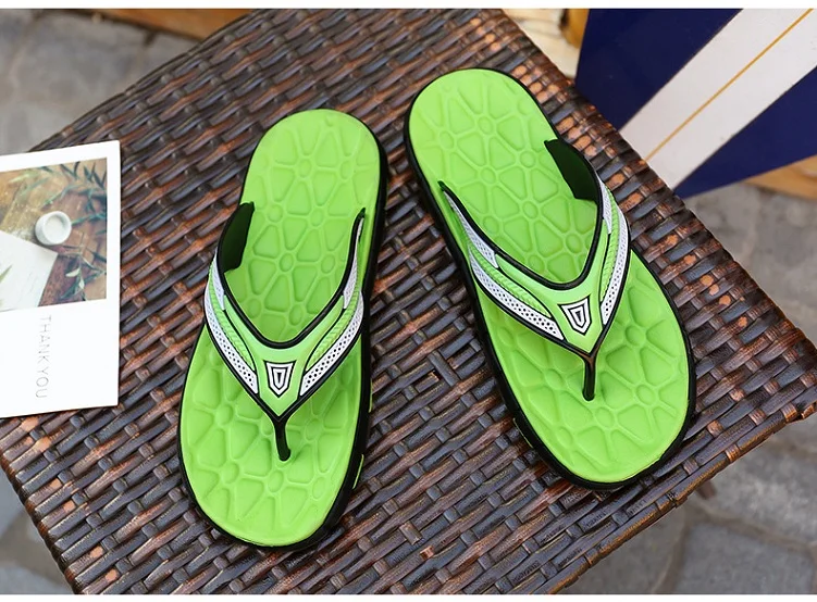 Мужские модные пляжные вьетнамки; Новинка года; летняя повседневная обувь; мужские шлепанцы без шнуровки; большие размеры EU40-45; мужские шлепанцы для ванной; SH022808 - Цвет: green black
