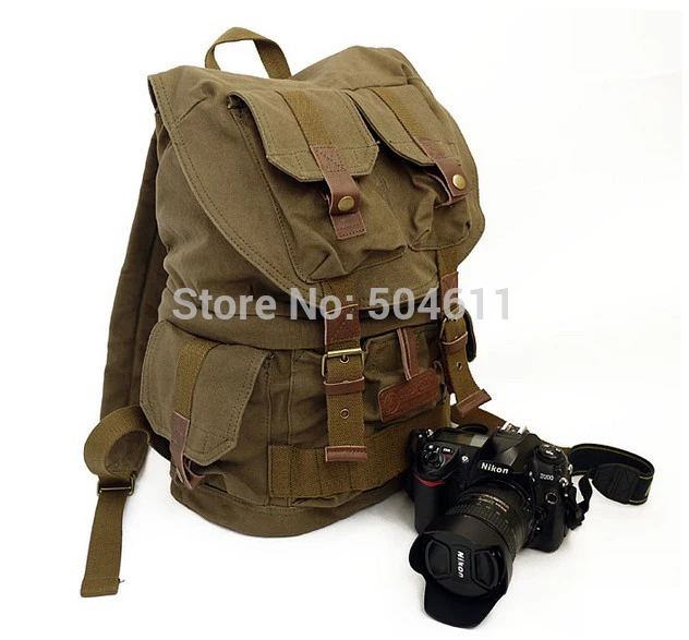 Natuurlijk Canvas DSLR SLR Camera Schoudertas Rugzak Rugzak Tas met Waterdichte Hoes voor Sony Canon Nikon Olympus Natuurlijk Canvas DSLR SLR Camera Schoudertas Rugzak Rugzak Tas met Waterdichte Hoes voor Sony Canon Nikon Olympus