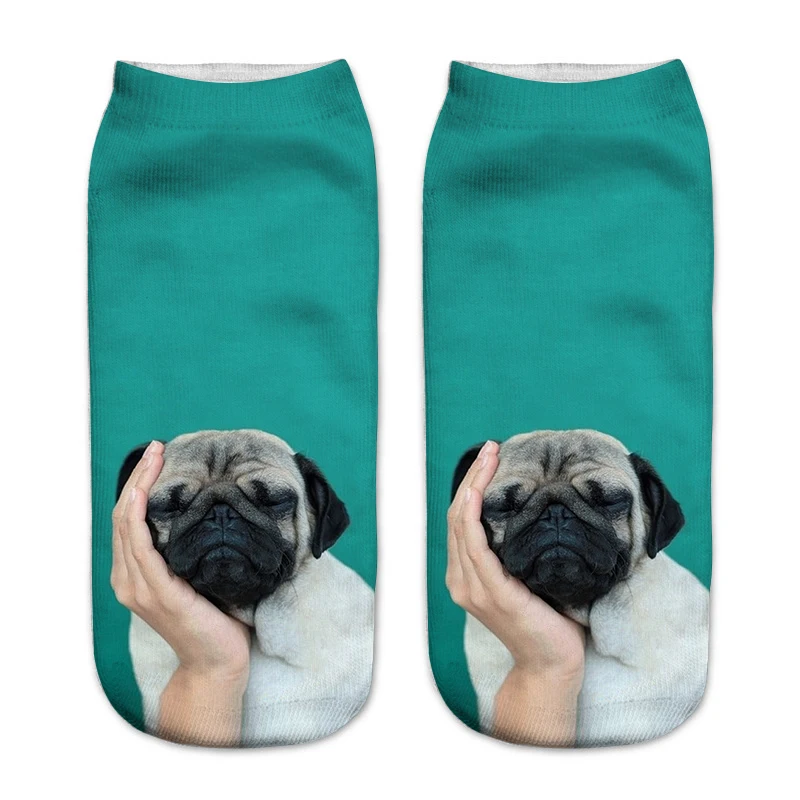 

New Arrival 3D Pug Dog Print Socks Casual Harajuku Art Socks Low Cut Animal Sock Ankle Women's Sock Short Meias Feminina